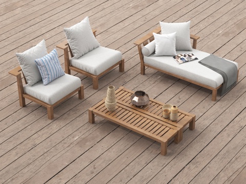  侘寂风沙发组合 户外沙发 单人沙发 围炉煮茶3d模型 