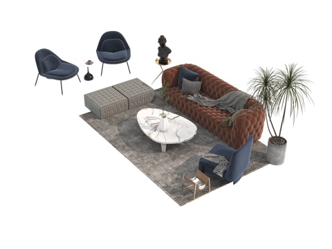  现代沙发茶几组合3d模型 