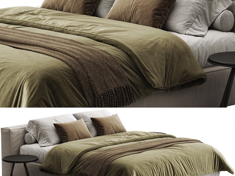  现代布艺双人床3d模型 