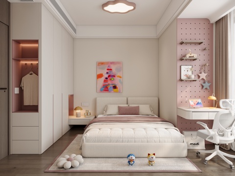  现代简约女孩房 书桌3d模型 