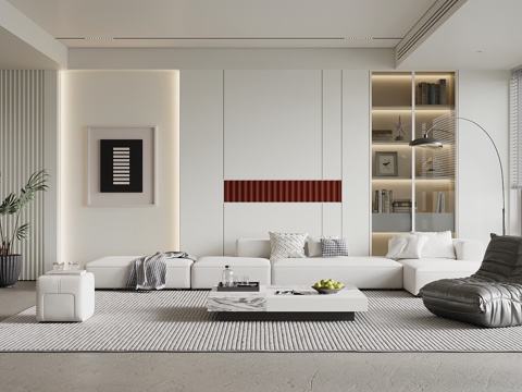 现代极简客厅 背景墙 沙发茶几组合su模型