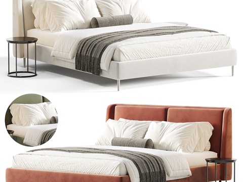  现代布艺双人床3d模型 