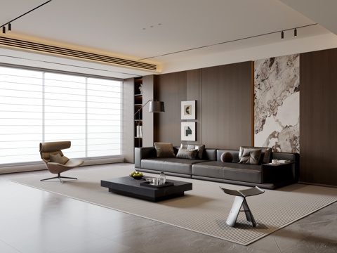 现代意式客厅 沙发茶几 多人沙发 休闲椅 落地灯 地毯su模型