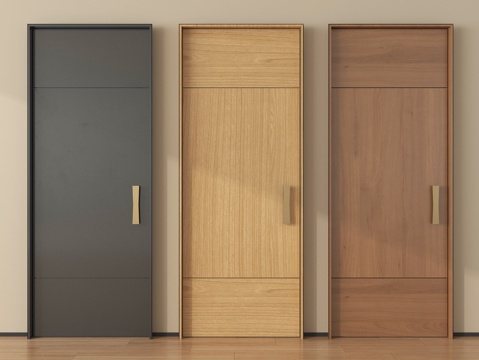 中古风单开门 卧室门 平开门 木门su模型