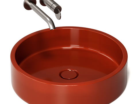  现代红色圆形台盆 洗手盆3d模型 
