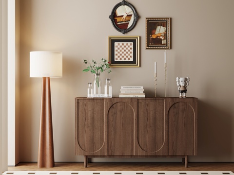 中古风玄关柜 落地灯su模型