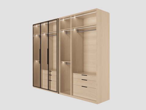  现代 原木 衣柜 柜子3d模型 