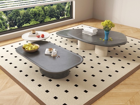  现代茶几组合 字母几 摆件su模型 