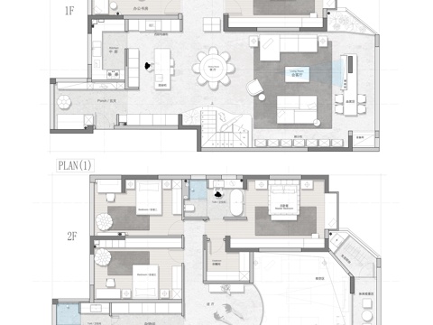  300㎡复式平面图 彩平图cad施工图 