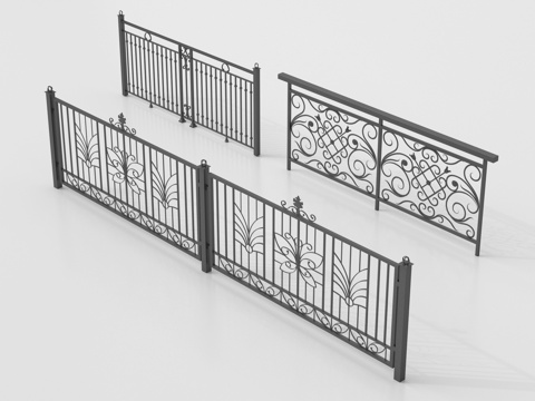  现代铁艺栏杆 护栏 围栏 防护栏 栏杆3d模型 