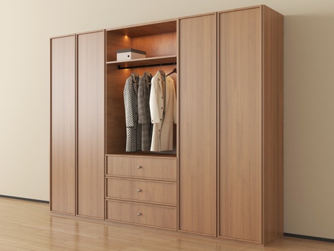  现代衣柜 木材 开放式衣柜3d模型 