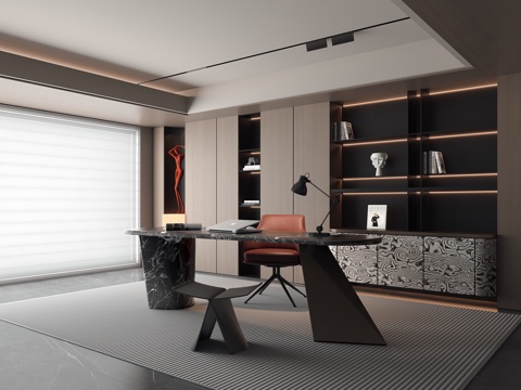  现代意式书房3d模型 