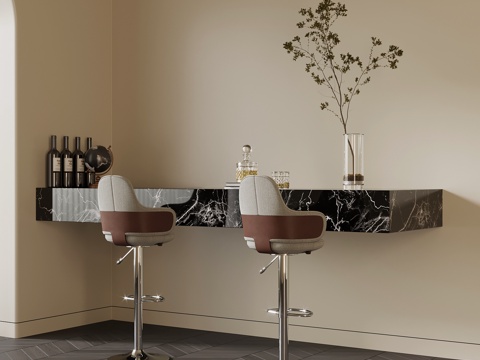  意式水吧台 吧椅3d模型 