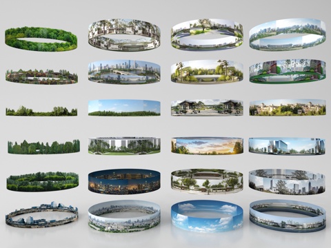  现代环绕背景 户外背景 城市植被环绕背景su模型 