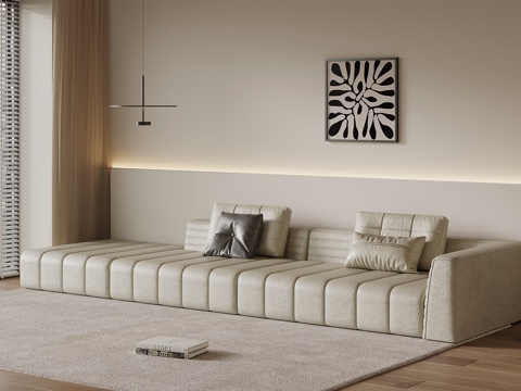 现代多人沙发 皮革休闲沙发su模型