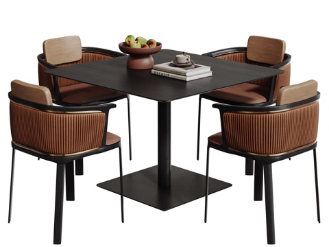  现代轻奢桌椅组合 餐桌组合 洽谈桌椅 圆桌 休闲桌椅3d模型 