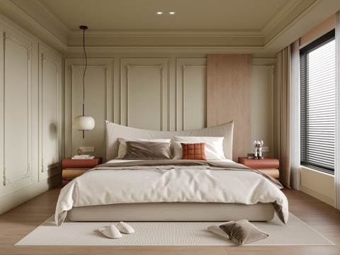  现代卧室 双人床 床头柜3d模型 