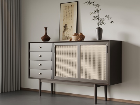 新中式玄关柜 边柜su模型