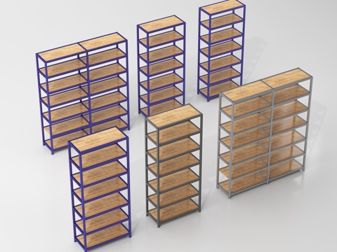  现代货架 铁架 木架子3d模型 