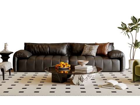  法式沙发茶几组合 多人沙发 休闲沙发 地毯3d模型 