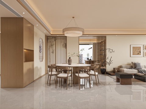  宋氏原木风开放式餐厅3d模型 