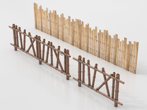  新中式栅栏 围栏护栏 木栅栏 篱笆围墙su模型 