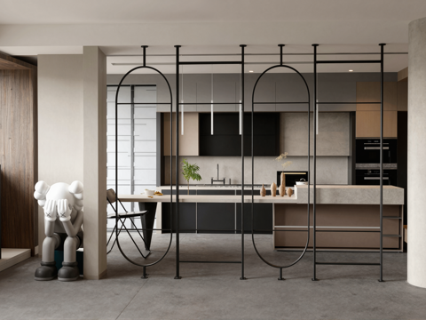 现代开放式厨房su模型