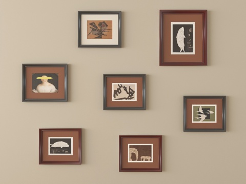 中古风挂画组合 装饰挂画su模型