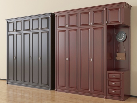 中古风衣柜 木材  高柜su模型