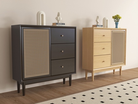  法式玄关柜 矮鞋柜 边柜 储物柜 装饰柜su模型 