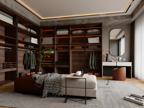  现代衣帽间su模型 