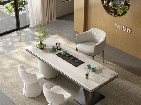  现代侘寂茶室 茶桌椅3d模型 