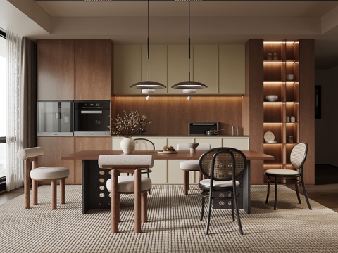  中古风餐厅su模型 