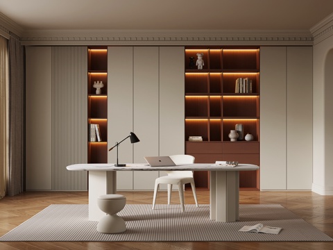 奶油风书房su模型