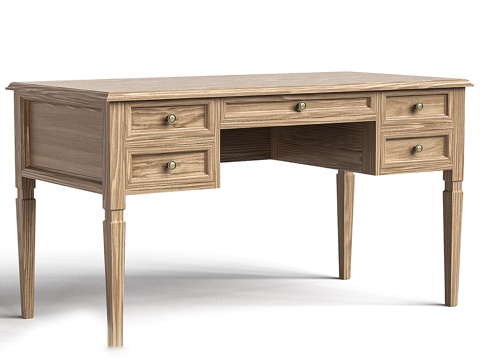  美式简约实木书桌 办公桌3d模型 