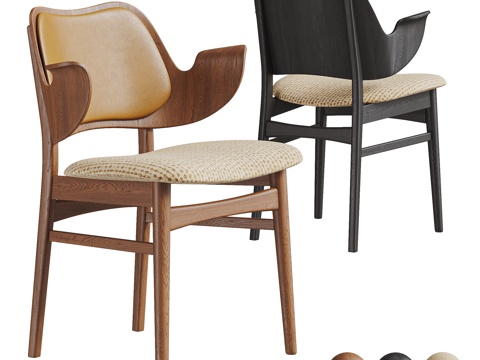  侘寂中古风餐椅组合 单椅 休闲椅3d模型 