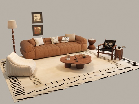  中古风沙发组合3d模型 
