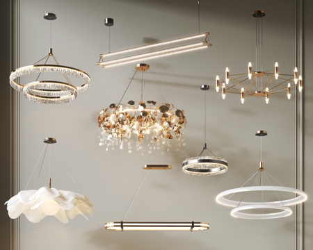  现代吊灯组合 环形吊灯 艺术吊灯 线性吊灯 餐厅吊灯 客厅灯3d模型 