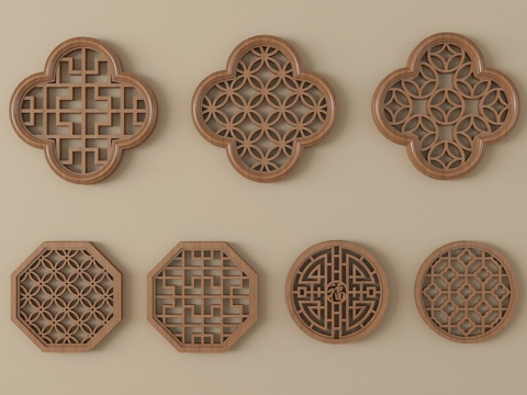  新中式镂花窗 镂空花窗 花格窗 雕花窗3d模型 