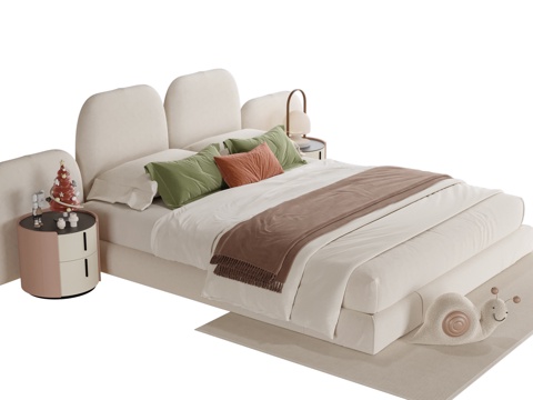  现代儿童床 儿童床头柜su模型 