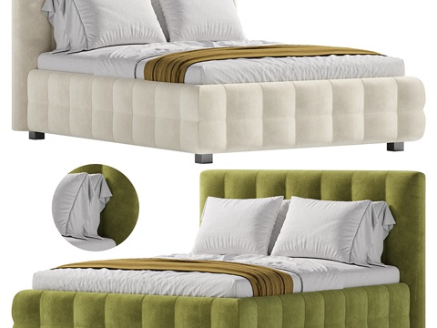  现代奶油风 BOSS 布艺双人床3d模型 