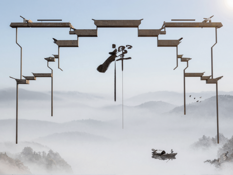 新中式墙饰挂画su模型