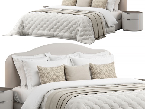  现代奶油风布艺双人床3d模型 