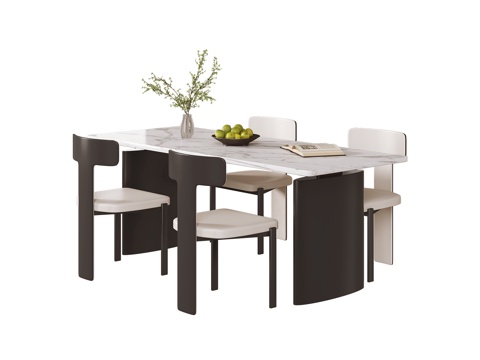  现代餐桌椅su模型 