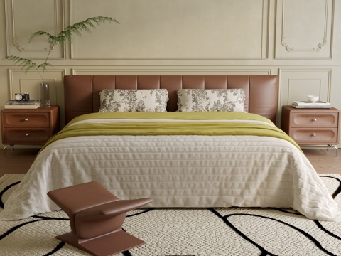  法式双人床3d模型 