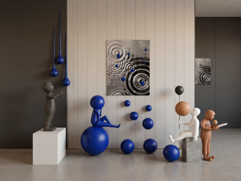 现代艺术装置  泡泡雕塑  抽象人物 美陈su模型