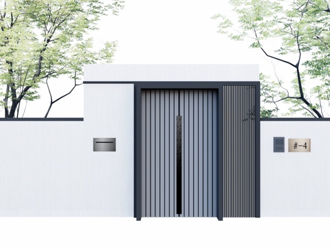 庭院门 门 庭院 屋顶花园 庭院灯 水池 造景 微景观su模型