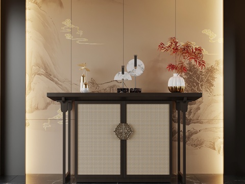  新中式端景台 玄关柜3d模型 