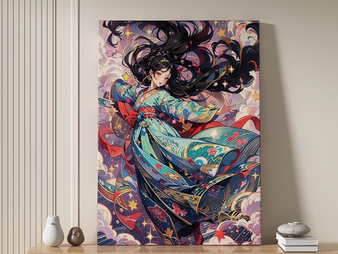  现代，中古风，客厅，装饰画3d模型 