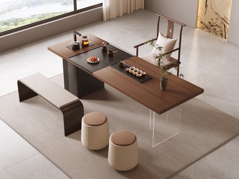  新中式茶桌椅3d模型 